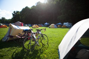 camping at headquarters afer riding bike virginia routes on the tour
