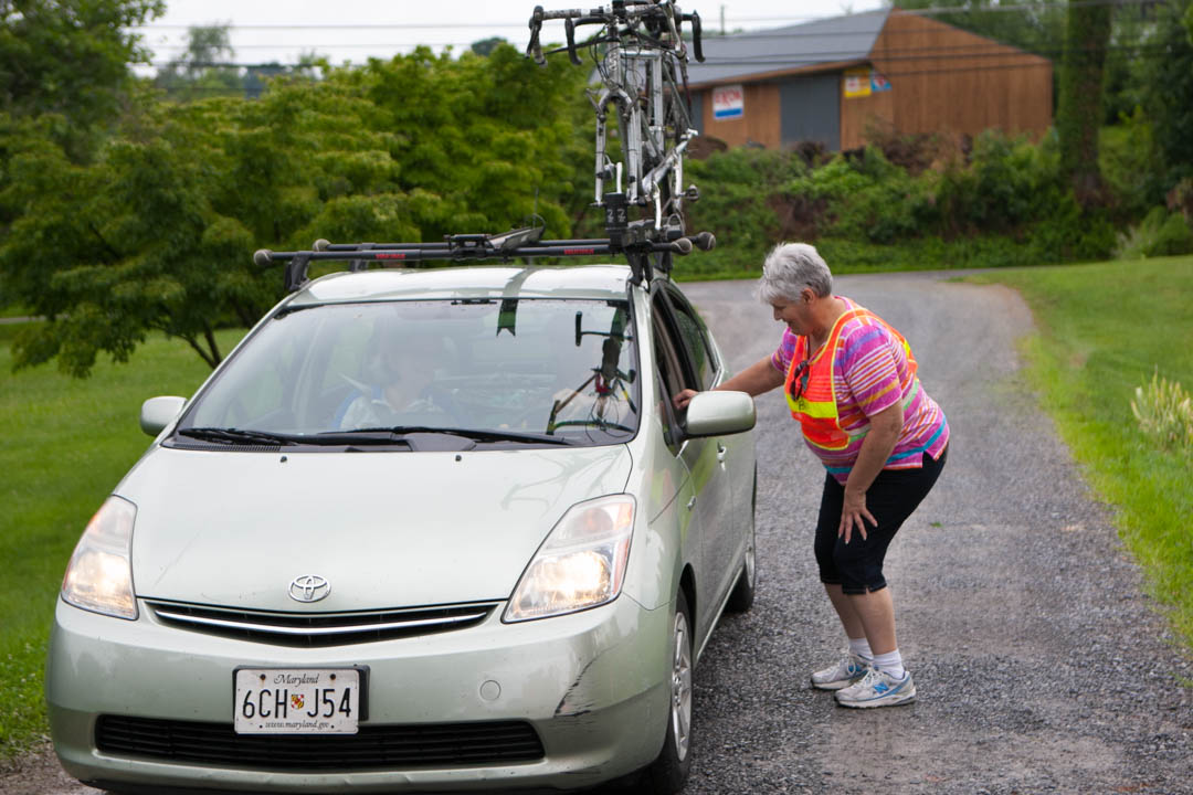 Car with bike arriving at Bike Virginia Tour 2015